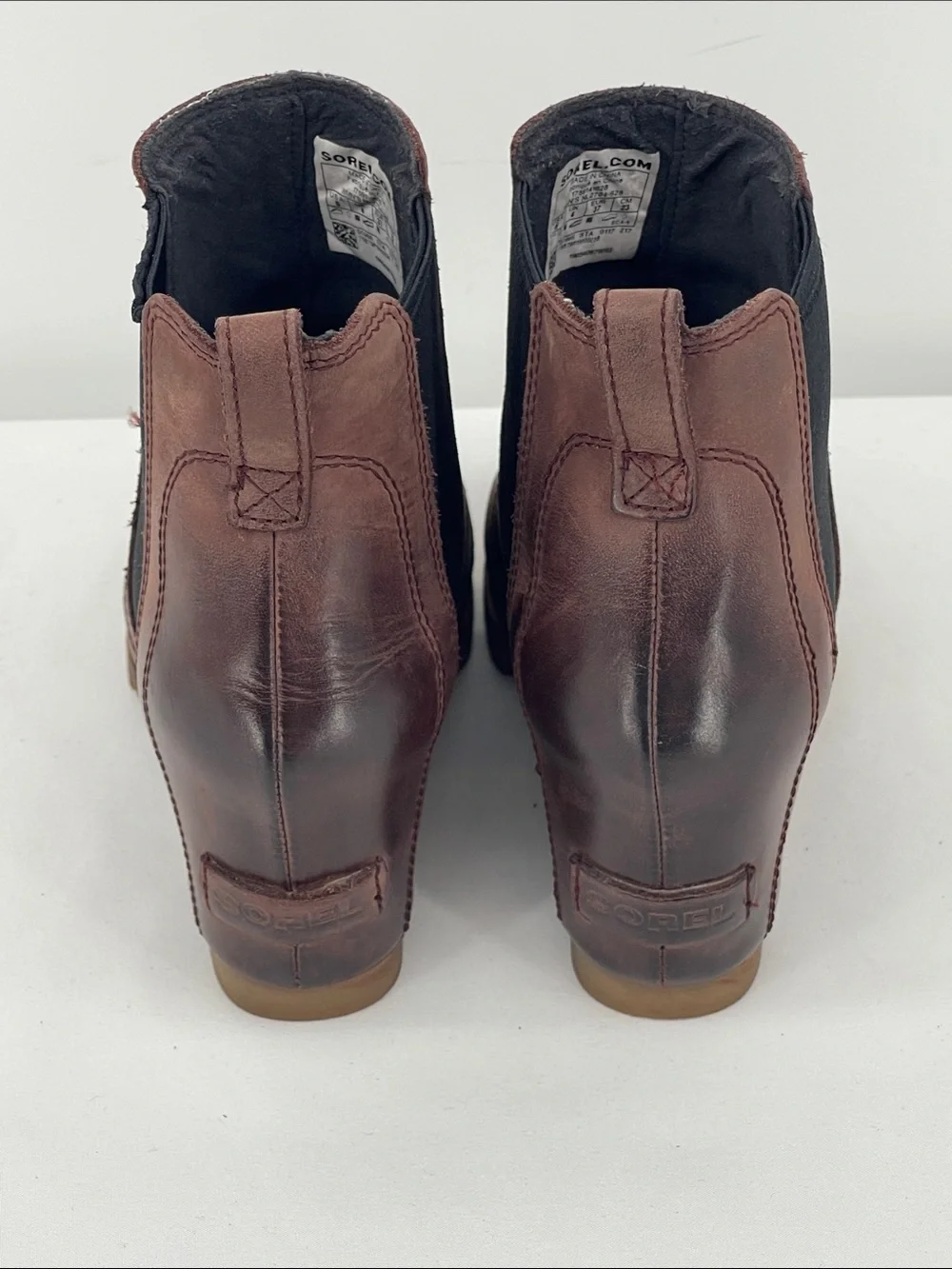 Sorel LEA JOAN Brown Leather HIDDEN Wedge Ankle Boots WOMENS SIZE 6